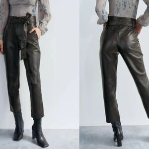 Wilfred Black Soft Feel  foux leather Tie-Waist Cropped Pants Size 0